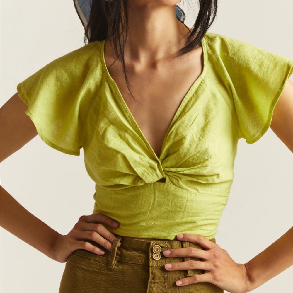 anthropologie green cropped top